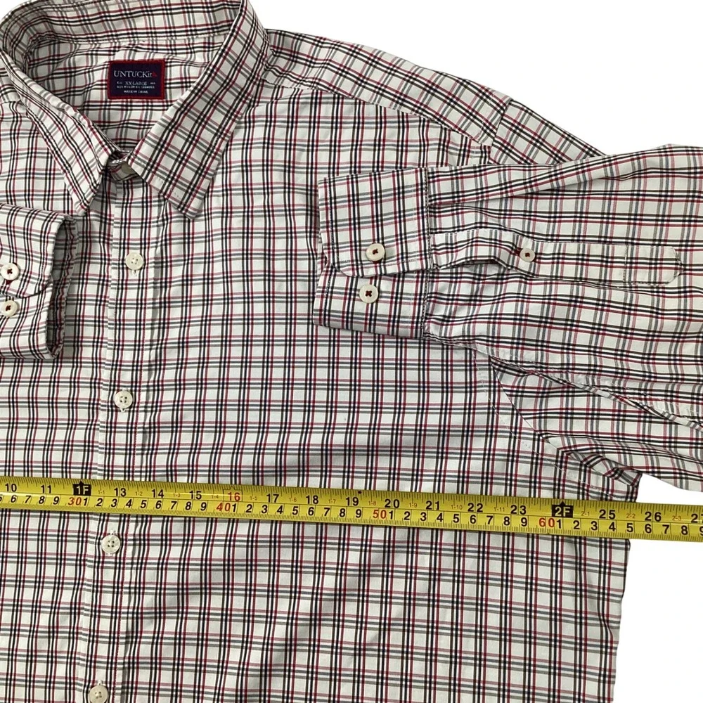UNTUCKit Men's 2XLPlaid Button Down Long Sleeve Shirt Rosedale Red Nylon Spandex